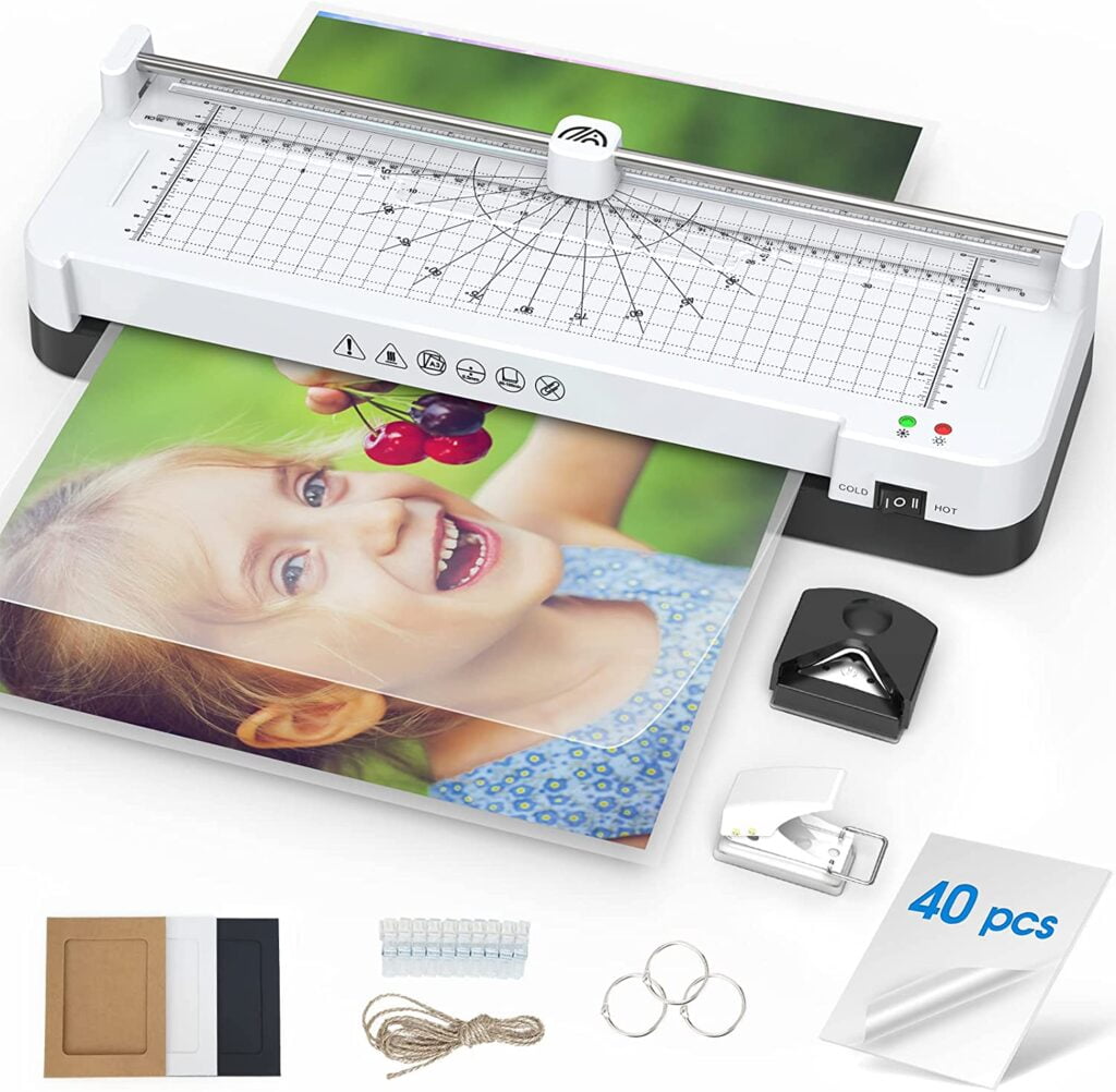 Assark Laminator for A3/A4/A5/A6, 9 in 1 Thermal Cold Laminator Machine 13-Inch Wide Built-in Paper Trimmer Corner Rounder and Hole Punch with 40 Laminating Pouche Sheets for Home Office School