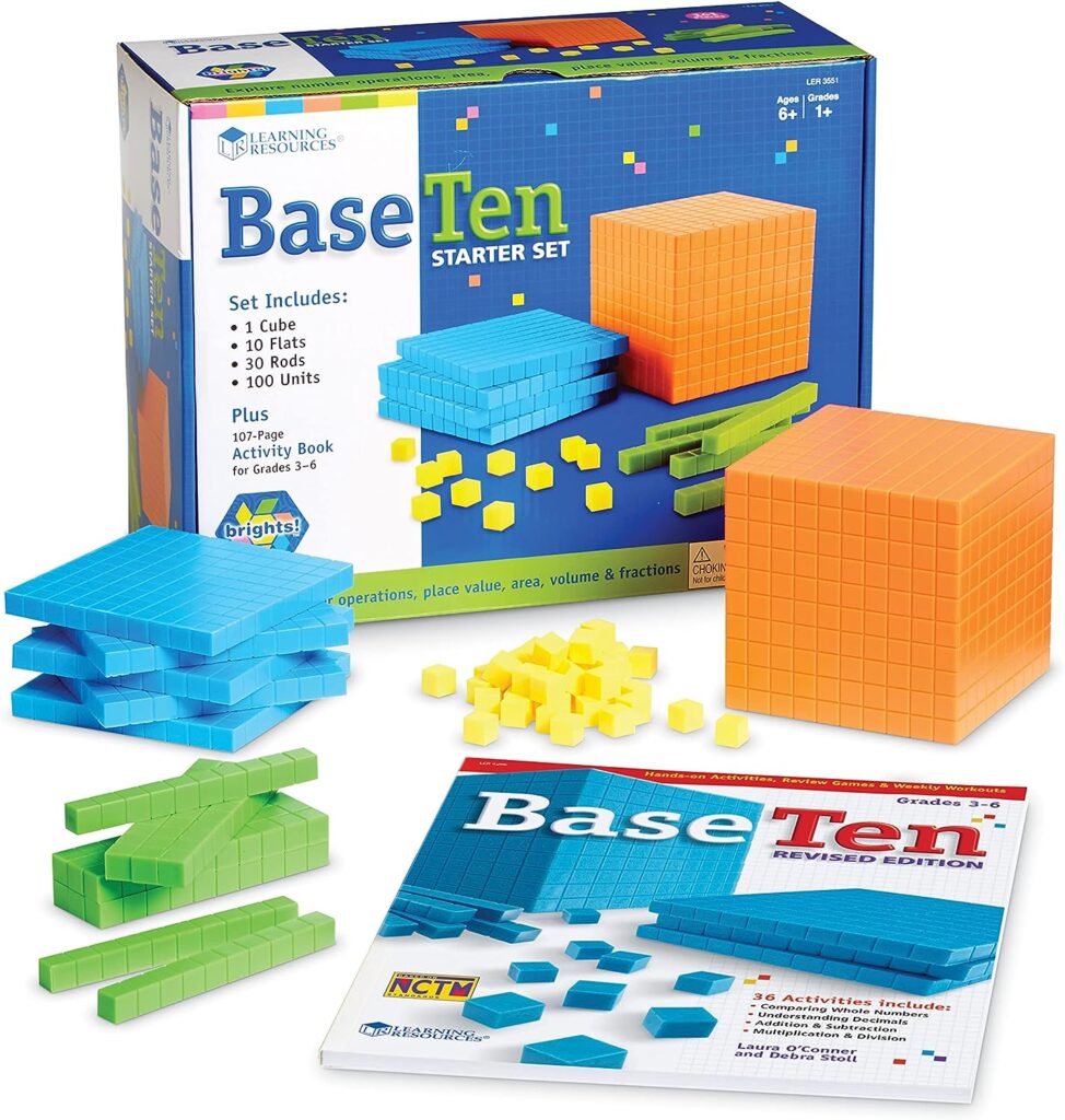 Learning Resources Brights! Base 10 Starter Set with Activity Guide Included - 100 Piece Set, Ages 6+ | 1+ Grade Math Teacher Supplies, Math Games for Kids, Math Learning Tools