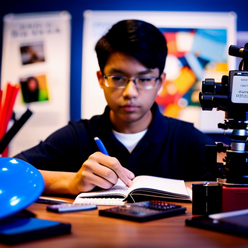 An image showcasing a high school student immersed in hands-on learning, surrounded by vibrant tools and resources